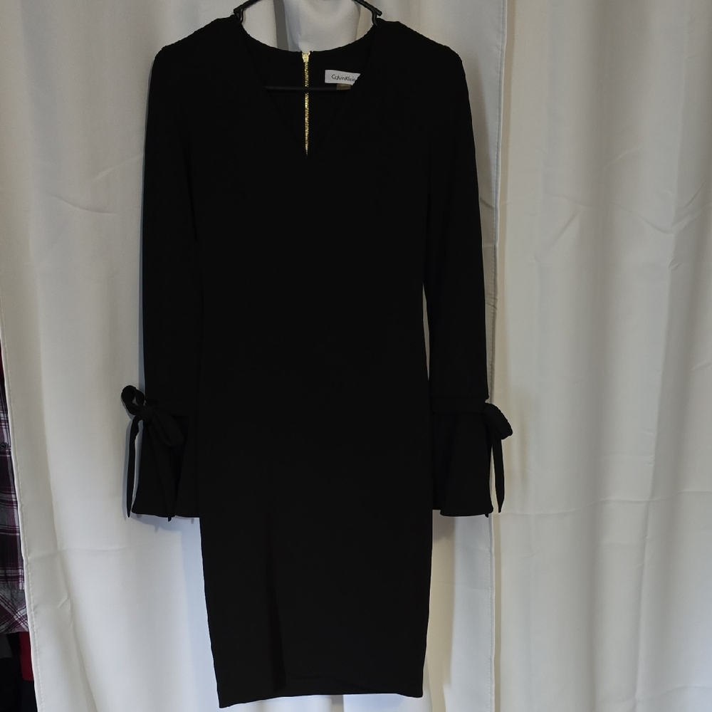 Calvin Klein Black Sheath Dress Long Sleeve Mock Neck